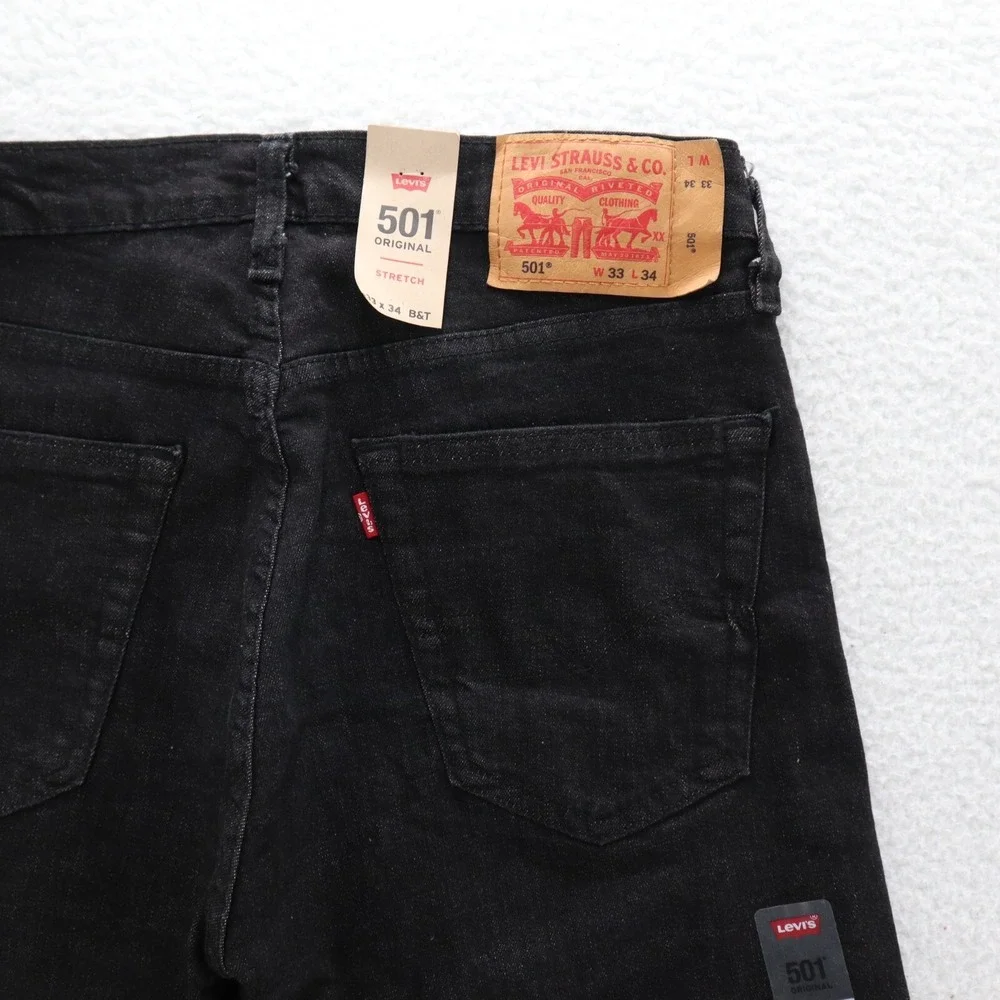 Levis 501 Jeans Men's 33x34 Black Original Straight Button Fly Denim Grunge New